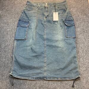NEW Angel Kiss Cargo Denim Jean Maxi Skirt Back Split Side Bungee Plus Size 22